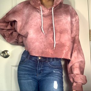 RUE 21 purple/white tie die cropped hoodie